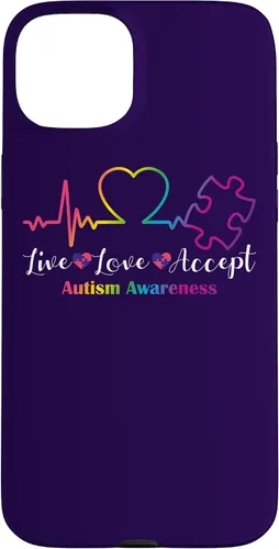 Vista 9 de Funda para iPhone 13 Pro Max Live Love Acept Autismo Concientización ECG Línea de Pulso Autismo Mamá