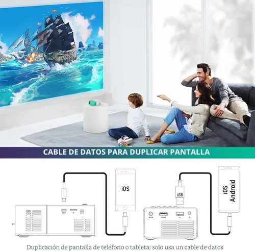 Vista 5 de Proyector Mini Portátil para Películas al Aire Libre, Proyector de Video LED Pico para Proyectores de Películas de Cine en Casa, Compatible