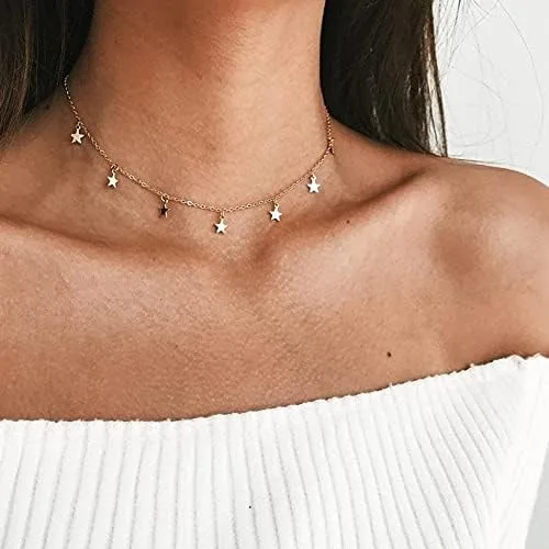 Vista 4 de Frodete Gargantilla de estrella dorada para mujer, bonito collar para adolescentes y niñas, collar de estrella de moda, gargantilla ajustable