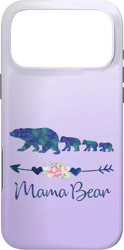 Vista 22 de Teal Blue Purple Floral Mama Bear Three Cubs Silver Purple Case for iPhone 17