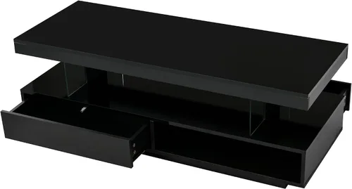 Vista 5 de Merax Mesa auxiliar, mesa auxiliar rectangular con 2 cajones y estantes de exhibición, moderna mesa de cóctel con luces LED y superficie UV de alto
