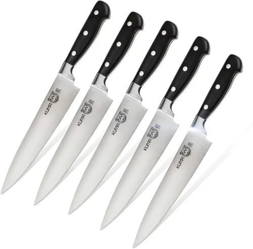 Vista 13 de KUMA Cuchillo de chef multiusos Pro Bolster Edition (juego de 3) – Cuchillo de chef de 8 pulgadas para tallar, cortar y cortar – Gran mango