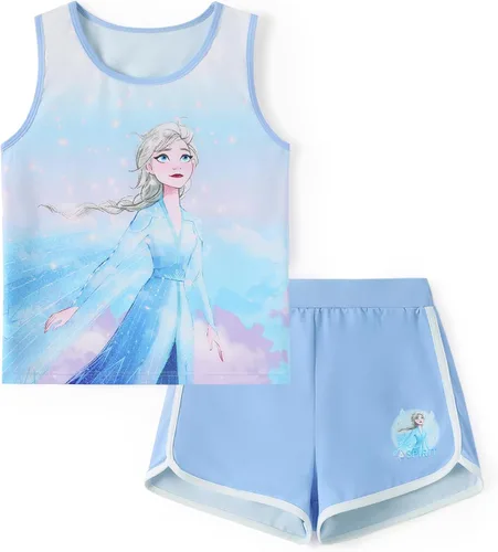 Vista 21 de Disney Stitch, Frozen, Minnie Mouse, Princesa, Winnie Tank Top+Shorts Dolphin para niñas, conjunto deportivo de entrenamiento de verano