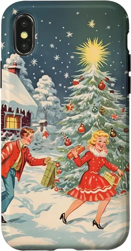 Vista 5 de iPhone 16 Vintage 1950s Nostalgia Christmas Snowflakes Christmas Tree Case