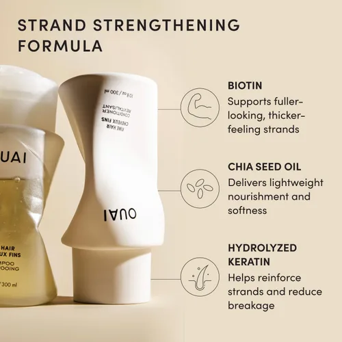Vista 5 de OUAI Set de Champú y Acondicionador para Cabello Fino - Champú y Acondicionador Sin Sulfatos para Mujeres y Hombres - Fabricado con Queratina, Raíz