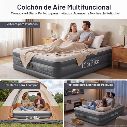 Vista 9 de OlarHike Colchón de aire Queen bomba incorporada, colchón inflable de 20 Comfort Height 20" Gris