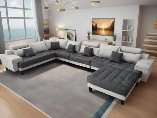 Vista 5 de Stendmar Sofá seccional reversible en forma de L y U, conjunto de sofás modernos de tela de microfibra S150D (gris bicolor/gris oscuro)