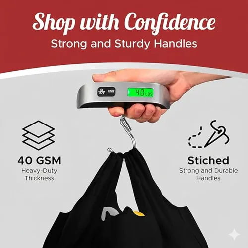 Vista 3 de Simply Cool Paquete de 50 bolsas de compras reutilizables ecológicas negras de 21.5 x 12.2 x 7.2 pulgadas, bolsas de compras duraderas y reciclables