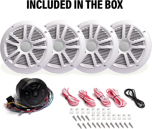 Vista 5 de BOSS Audio Systems Paquete de radio y altavoces marinos MG250W.64 - Receptor Bluetooth de 4 canales MGR250B + 4 altavoces MR6W de 6.5 pulgadas