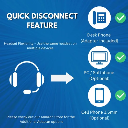 Vista 3 de TruVoice HD-100 - Auriculares QD con cable para oficina y centro de llamadas con micrófono con cancelación de ruido y altavoces HD, compatibles