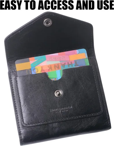 Vista 5 de Borgasets Cartera pequeña para mujer, de piel auténtica, con bloqueo RFID, organizador de bolsillo, compacto, plegable, mini bolso para mujer
