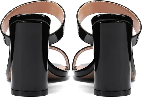 Vista 4 de MODENCOCO Sandalias de tacón alto para mujer, con puntera abierta, de patente, de moda, de 3.3 pulgadas