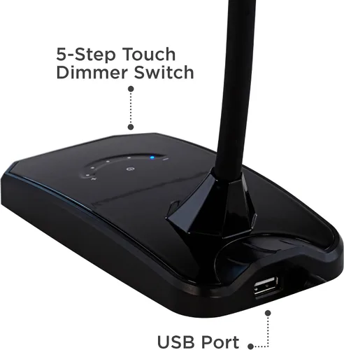 Vista 5 de 360 Lighting Ricky - Lámpara de mesa de escritorio minimalista moderna con puerto de carga USB, cuello de cisne LED, altura ajustable, 13.75