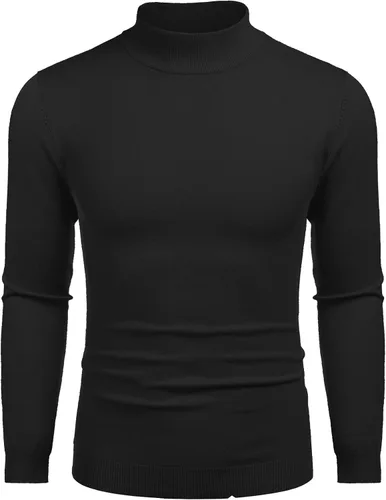 Vista 7 de COOFANDY Suéter de cuello alto falso para hombre, ajuste delgado, informal, básico, suéter térmico de punto 01-Negro