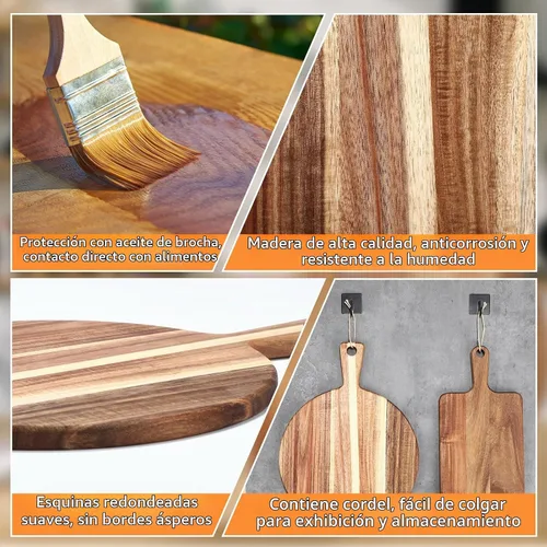 Vista 6 de Hsei - 2 tablas de cortar de madera de acacia, vibrante, 16 x 12, 13.7 x 7 pulgadas