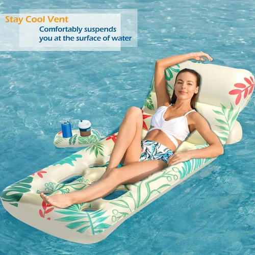 Vista 4 de Jasonwell Flotador Inflable de Piscina para Adultos - Flotadores de Piscina Silla Flotante Balsa con Respaldo Ajustable Portavasos Flotador de Agua
