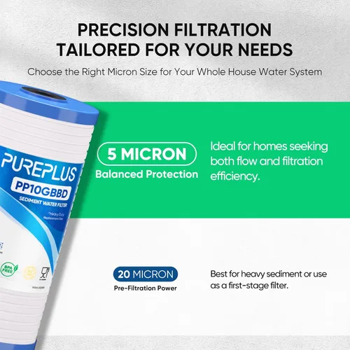 Vista 2 de PUREPLUS AP810 Filtro de agua de sedimentos ranurados para toda la casa, cartucho de repuesto para 3M Aqua-Pure AP810, AP811, AP801, AP801-C