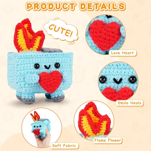 Vista 3 de Kit de ganchillo para principiantes, kit de iniciación de ganchillo de fuego de 4 piezas Emotional Positive Support Beginner Crochet Kits for