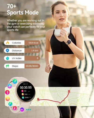 Vista 5 de Relojes inteligentes para mujer (respuestahacer llamadas), monitor de actividad de pantalla AMOLED de 1.27 pulgadas con monitor de frecuencia