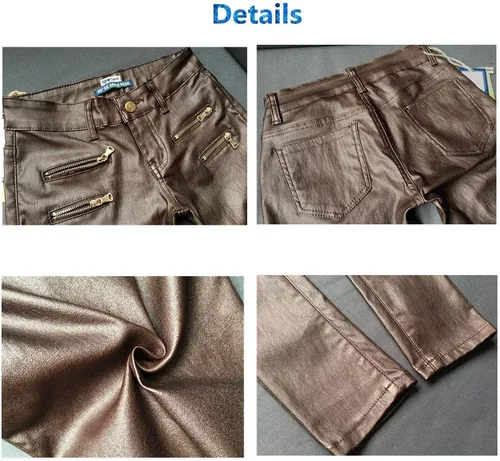 Vista 5 de Newbestyle - Pantalones de mezclilla de piel sintética con estilo para mujer