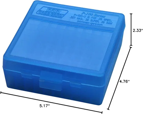 Vista 4 de MTM Caja de munición con tapa abatible para 100 balas calibre 38/357 (Azul claro)