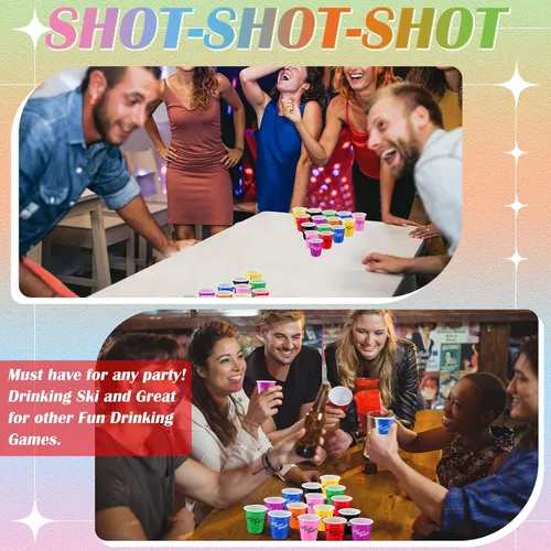 Vista 5 de Lounsweer 100 vasos de plástico de 2 onzas, vasos desechables de 2 onzas, mini vasos de fiesta de 2 onzas para despedida de soltera, cumpleaños