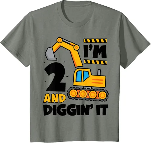 Vista 15 de Kids 2 Two and Digging It 2nd Birthday Boy Construction Excavator T-Shirt, Gris Gris Oscuro