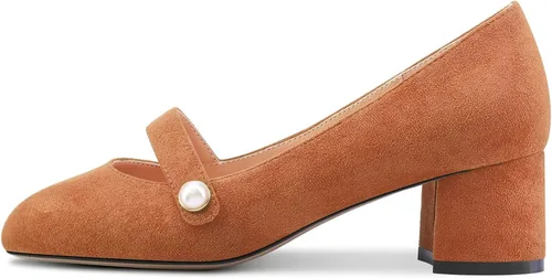 Vista 2 de Castamere Zapatos de tacón medio grueso para mujer, tacón redondo, sin cordones, para boda, fiesta, lindos tacones de 2.0 pulgadas