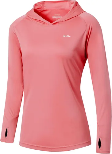 Vista 12 de Willit - Sudadera con capucha y protección solar FPU 50+ para mujer, camiseta de manga larga con FPS, ligera, para exteriores, senderismo, pesca