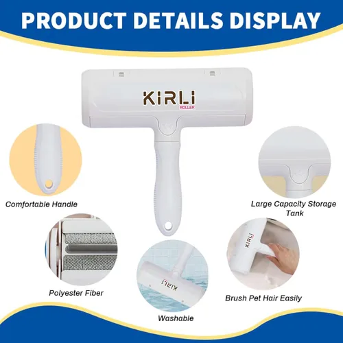 Vista 3 de KIRLI Rodillo de pelo para mascotas, herramienta removedor de pelo con cubo de piel integrado, rodillo reutilizable para pelo de mascotas, muebles