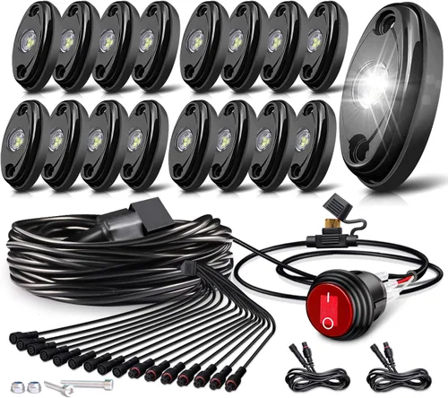 Vista 10 de LEDMIRCY Luces LED de roca, color blanco, 2 piezas para todoterreno, camiones, coches, barcos, ATV, SUV, RZR, impermeables, de alta potencia, luces