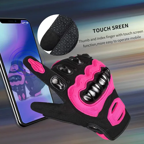 Vista 3 de Guantes de motocicleta para mujer con pantalla táctil, para verano, motocicleta de tierra, guantes de dedo completo, carreras en carretera
