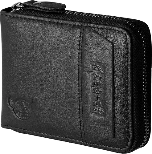 Vista 44 de Admetus - Cartera de piel auténtica para hombre con cremallera, plegable