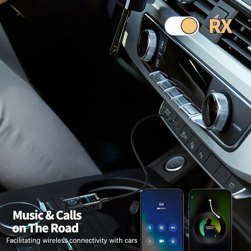 Vista 3 de Adaptador auxiliar Bluetooth 5.4 para automóvil, transmisor receptor Bluetooth 2 en 1 para automóvil con pantalla de visualización, adecuado