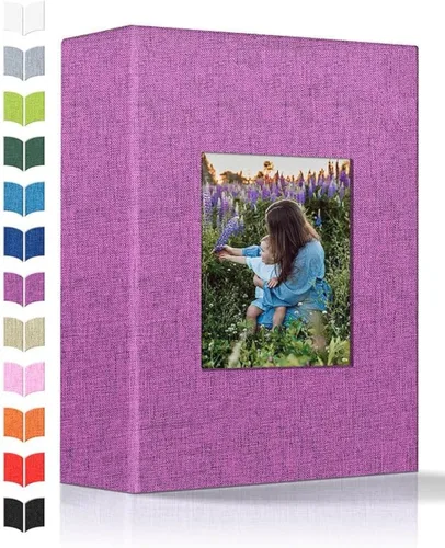 Vista 24 de Álbum de fotos Artfeel 4x6 con 100 bolsillos, álbumes de fotos deslizables, libro de memorias con cubierta de lino y ventana frontal, libro de fotos