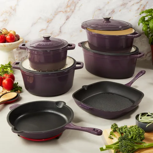 Vista 4 de BergHOFF Olla de hierro fundido Neo con tapa, morado, 8 cuartos de galón.