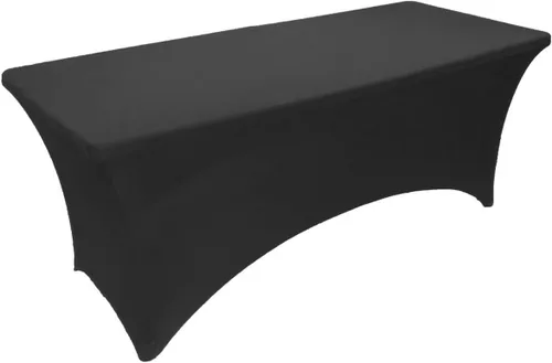 Vista 2 de Mantel de elastano negro de 6 pies para mesa plegable rectangular ajustable