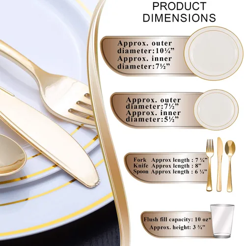 Vista 2 de Juego de platos combinados (blanco con oro, juego de valor de boda (20 invitados))