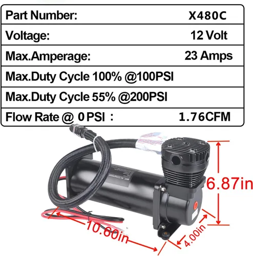 Vista 5 de 2 piezas 200 PSI compresor de aire resistente para bocinas de tren/compresor de suspensión neumática 12V 3/8 NPT negro para bocinas de coche