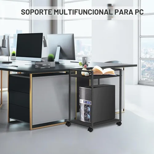 Vista 5 de Liitrton Soporte de torre para computadora, soporte de PC de 2 niveles con ruedas bloqueables, soporte para CPU debajo del escritorio para oficina