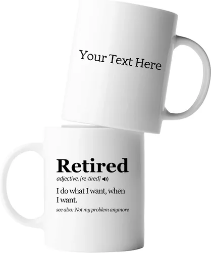 Vista 9 de Panvola Taza con texto en inglés "Retired Definition I Do What I Want When I Want Retirement Mug Not My Problem Anymore Going Away", regalo