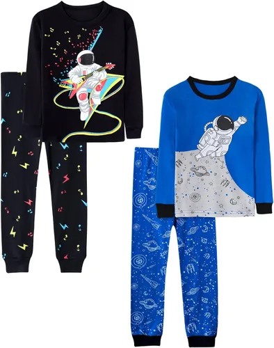 Vista 6 de Pijamas de algodón de 4 piezas para niños, conjunto de pijamas de Navidad y Halloween para niños