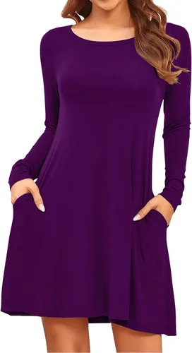 Vista 2 de HiMONE Vestido suelto casual de verano de manga larga con cuello redondo para mujer 2023