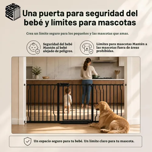 Vista 3 de Puertas de bebé extra anchas para puertas 52.76"-62.20" Puerta de bebé extra ancha Puerta para perros Montada a presión Sin perforación con paso