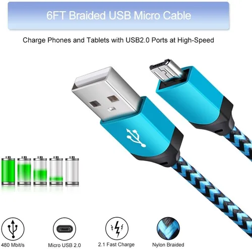 Vista 4 de Cargador de teléfono Android, paquete de 4 adaptadores de corriente de 1A/5 V con cable micro USB de nailon trenzado de carga rápida de 6 pies