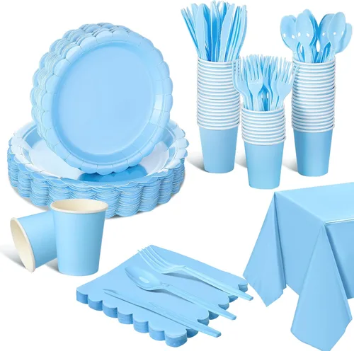 Vista 10 de Tegeme 256 piezas de suministros de fiesta de lunares burdeos y dorados, platos de papel, servilletas granate, vasos, vajilla desechable, mantel