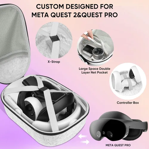 Vista 2 de SARLAR Funda de transporte de viaje compatible con Meta Oculus Quest 2Quest Pro y accesorios funda rígida genérica de gran espacio para diseño