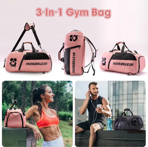 Vista 6 de Bolsa de gimnasio para mujeres y hombres, bolsa de lona para hombres con compartimento para zapatos, bolsas de lona deportivas para mujeres