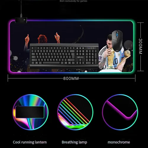 Vista 4 de Messi Champion World Cup RGB Soft Gaming Mouse Pad - Alfombrilla de mouse grande de gran tamaño con LED extendida, base de goma antideslizante