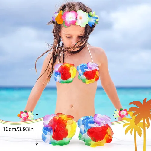 Vista 4 de Conjunto de disfraz de falda de hierba hawaiana de 11.8 in para niñas